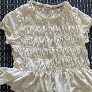 Pilcro White Smocked Short Sleeve Top